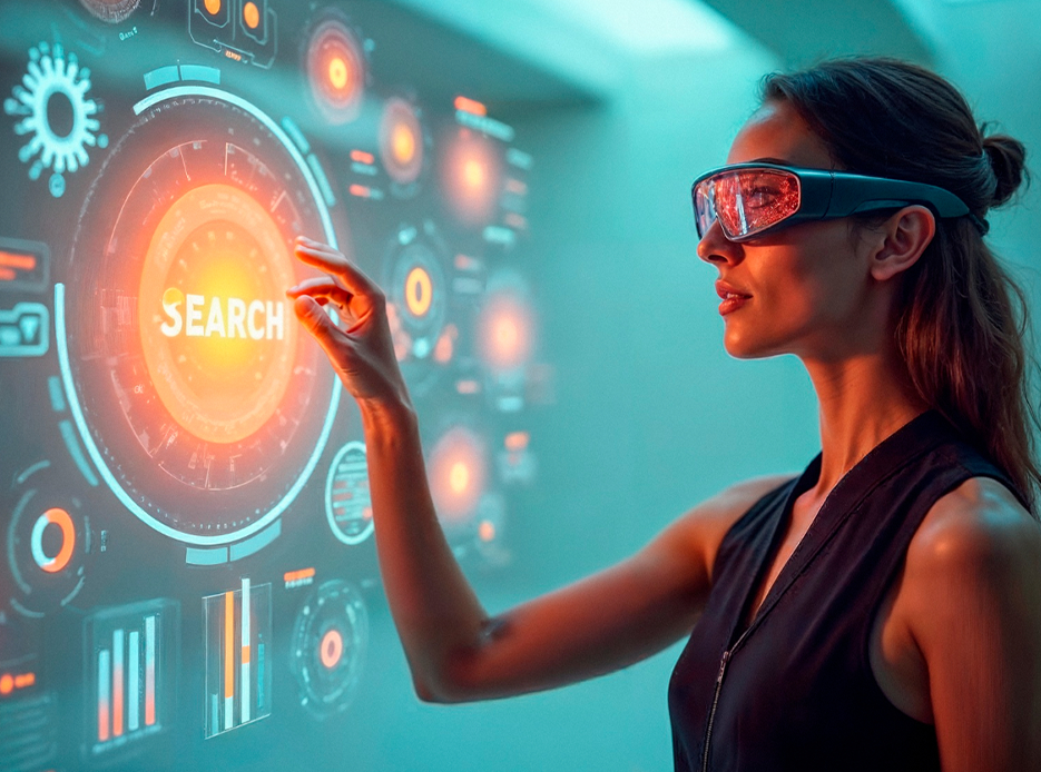 Woman using AI technology for AI SEO services